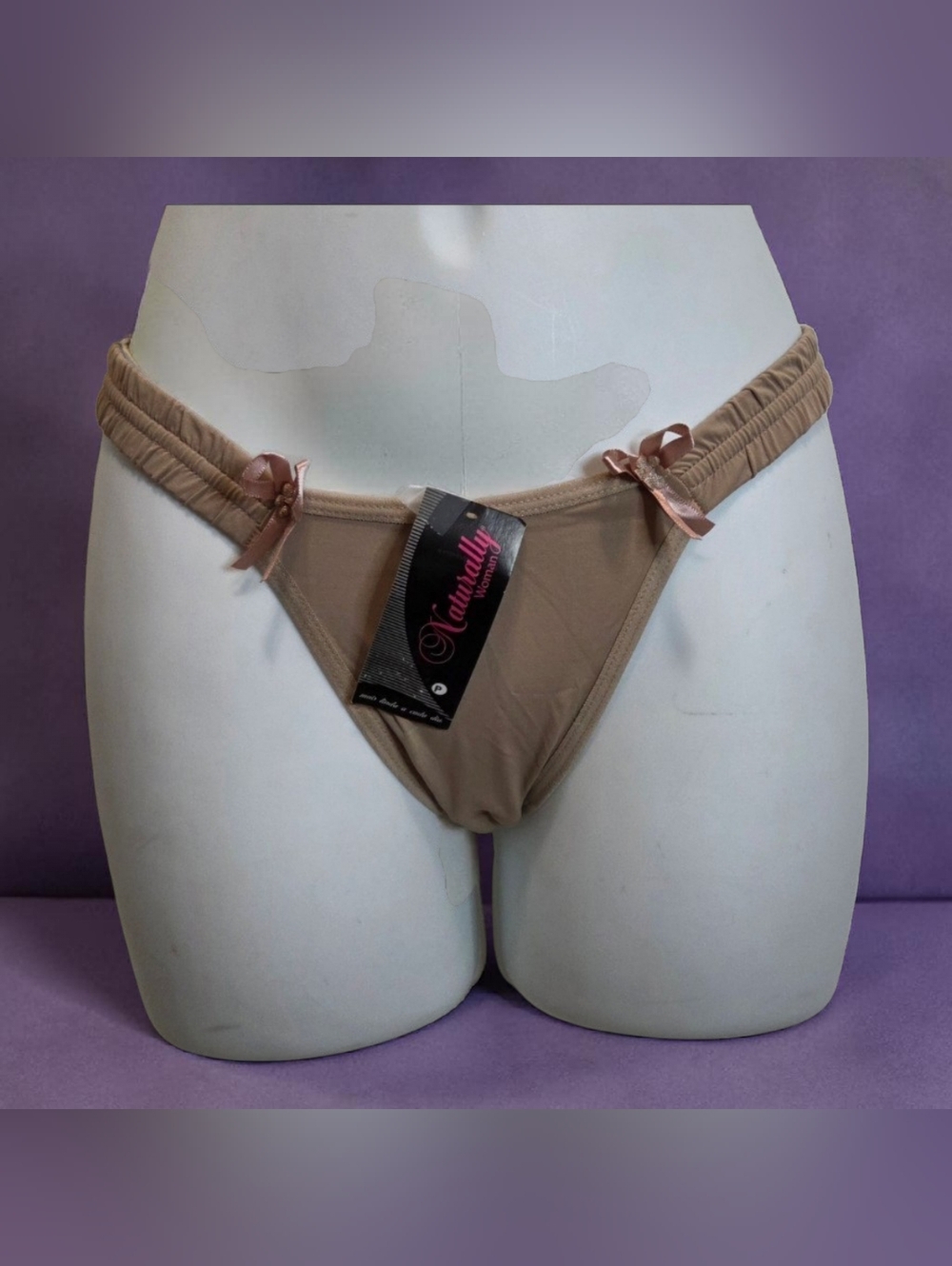 Naughty Nude Satin Bow Thong- Brazilian Collection Lingerie